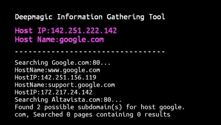 DMitry tool Installation and usage commands