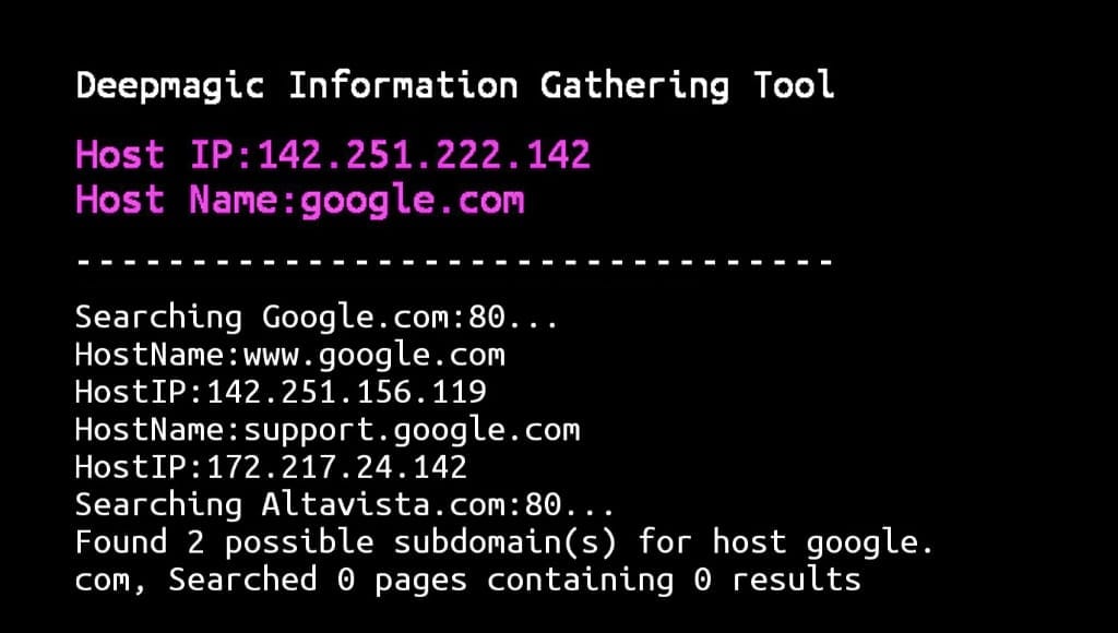 DMitry tool Installation and usage commands