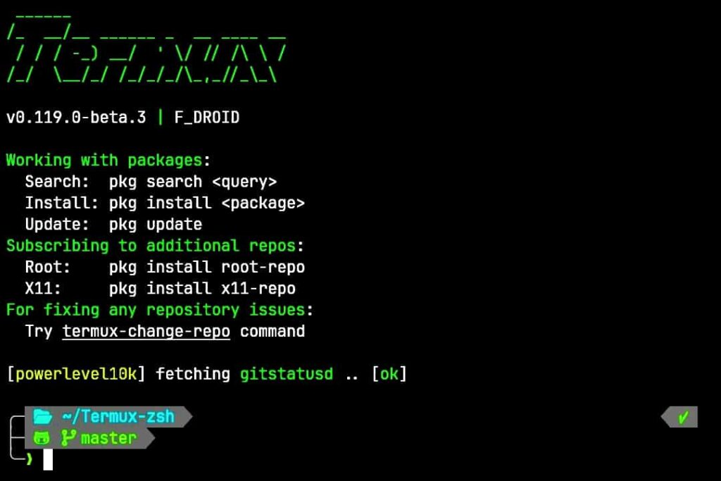 Termux theme zsh setup commands