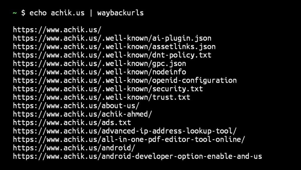 Waybackurls in Termux installation commands and usage