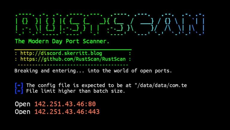Port scanner tool rustscan commands