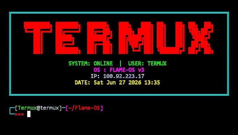 Flame os in Termux installation and usage commands