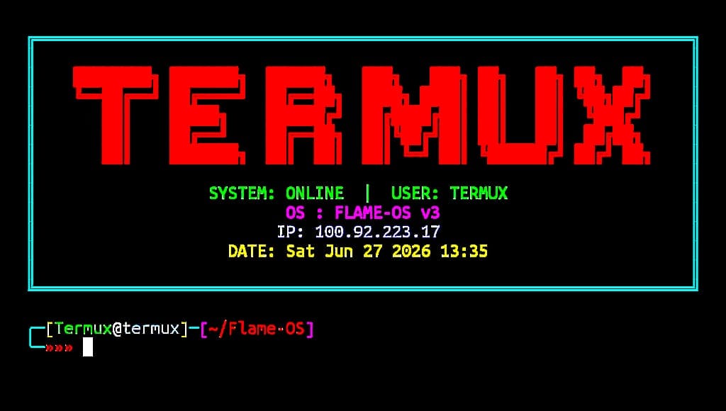 Flame os in Termux installation and usage commands