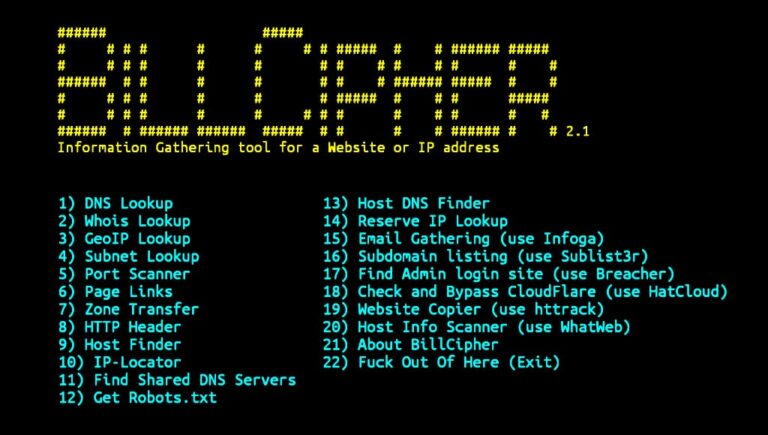 BillCipher tool in Termux